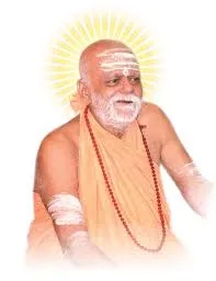 Soft vignetted portrait of Nishchalananda Saraswati with a radiant halo of light behind his head